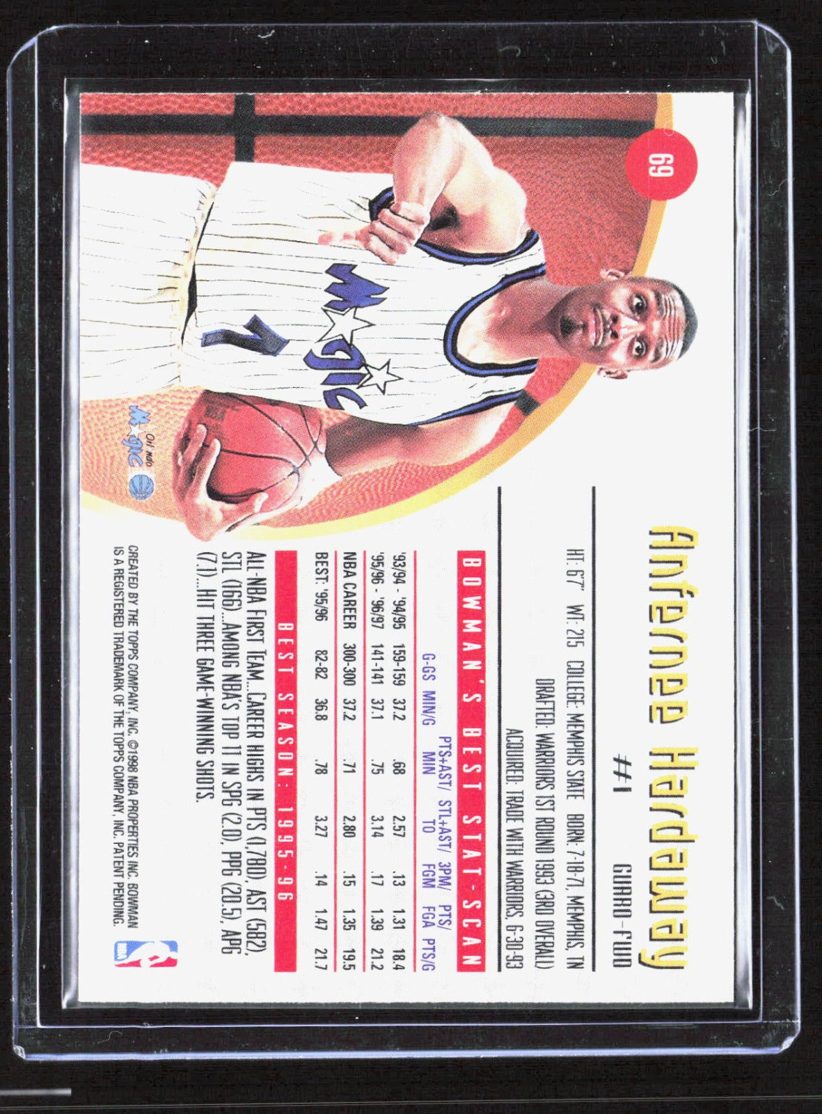 1997-98 Bowman's Best Anfernee Hardaway 69 Basketball Orlando Magic