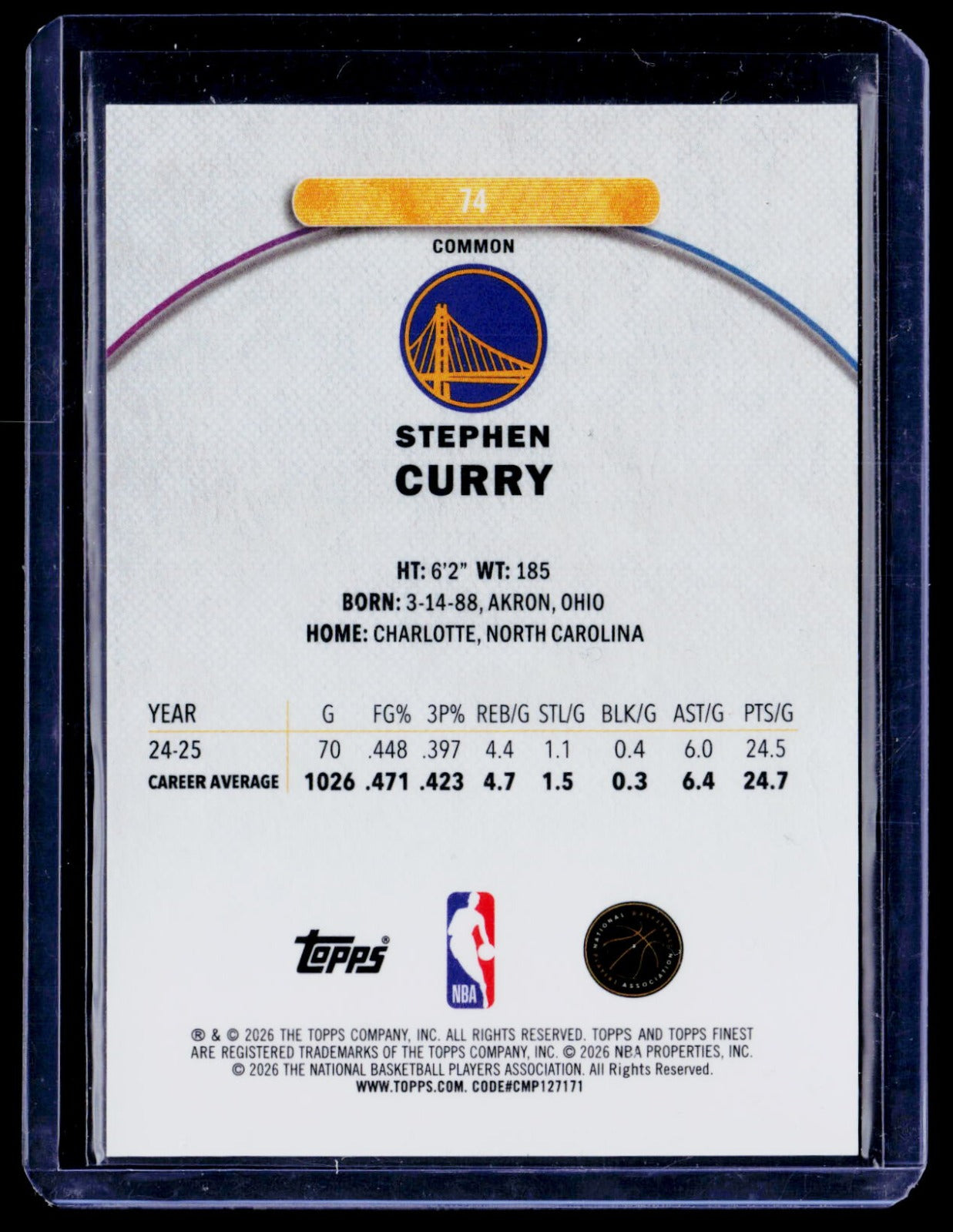Stephen Curry Finest - Sky Blue Refractor 74 NM