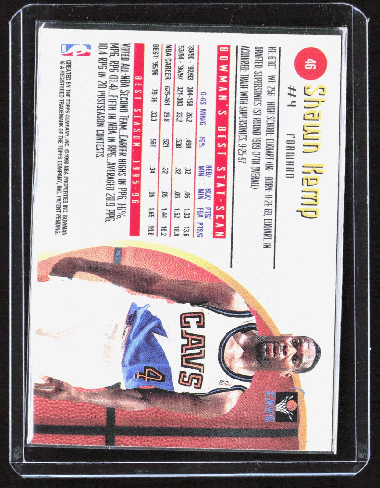 1997-98 Bowman's Best Shawn Kemp 46 Basketball Cleveland Cavaliers