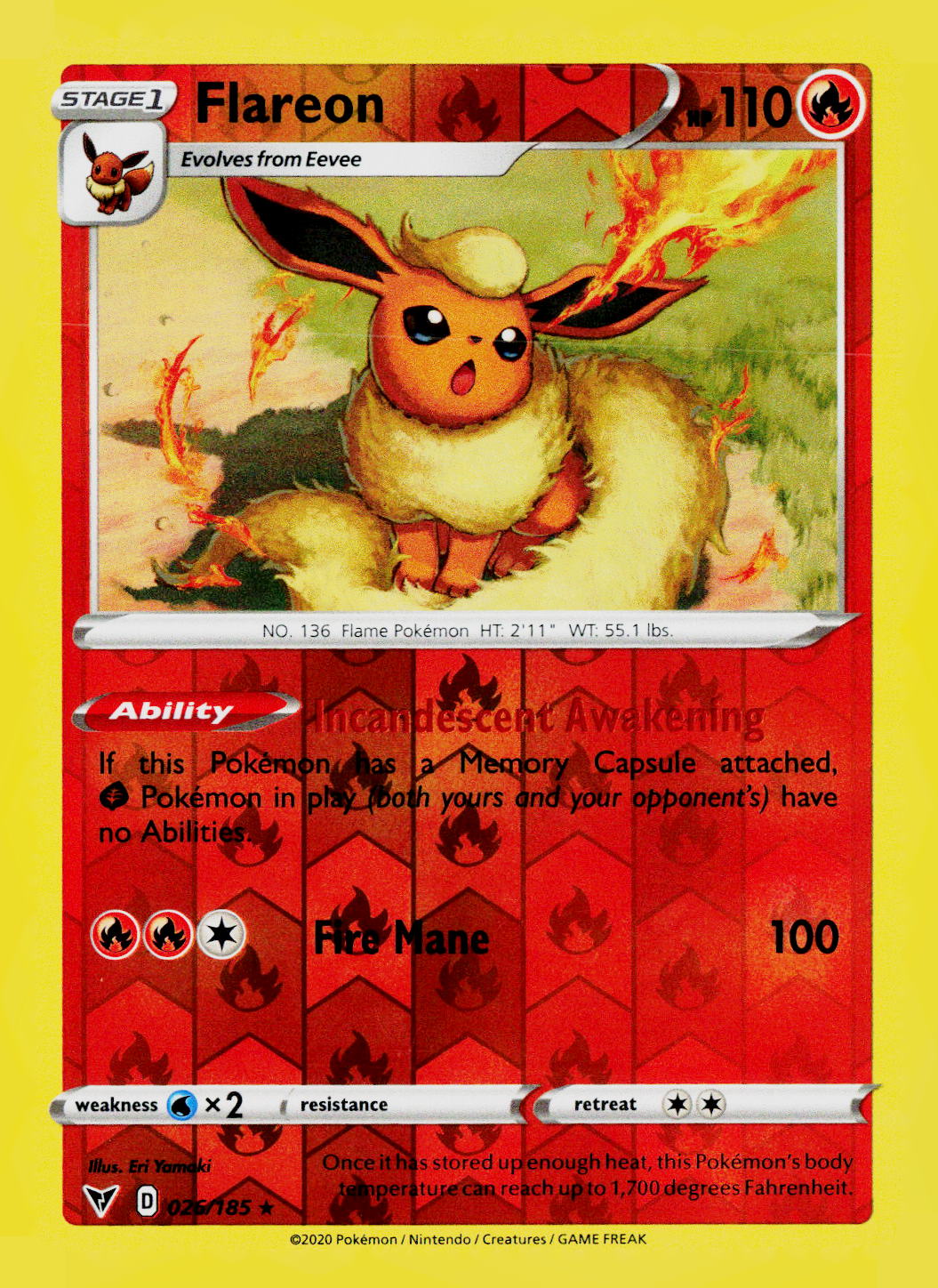 Flareon Reverse Holo SWSH04: Vivid Voltage 026/185 NM