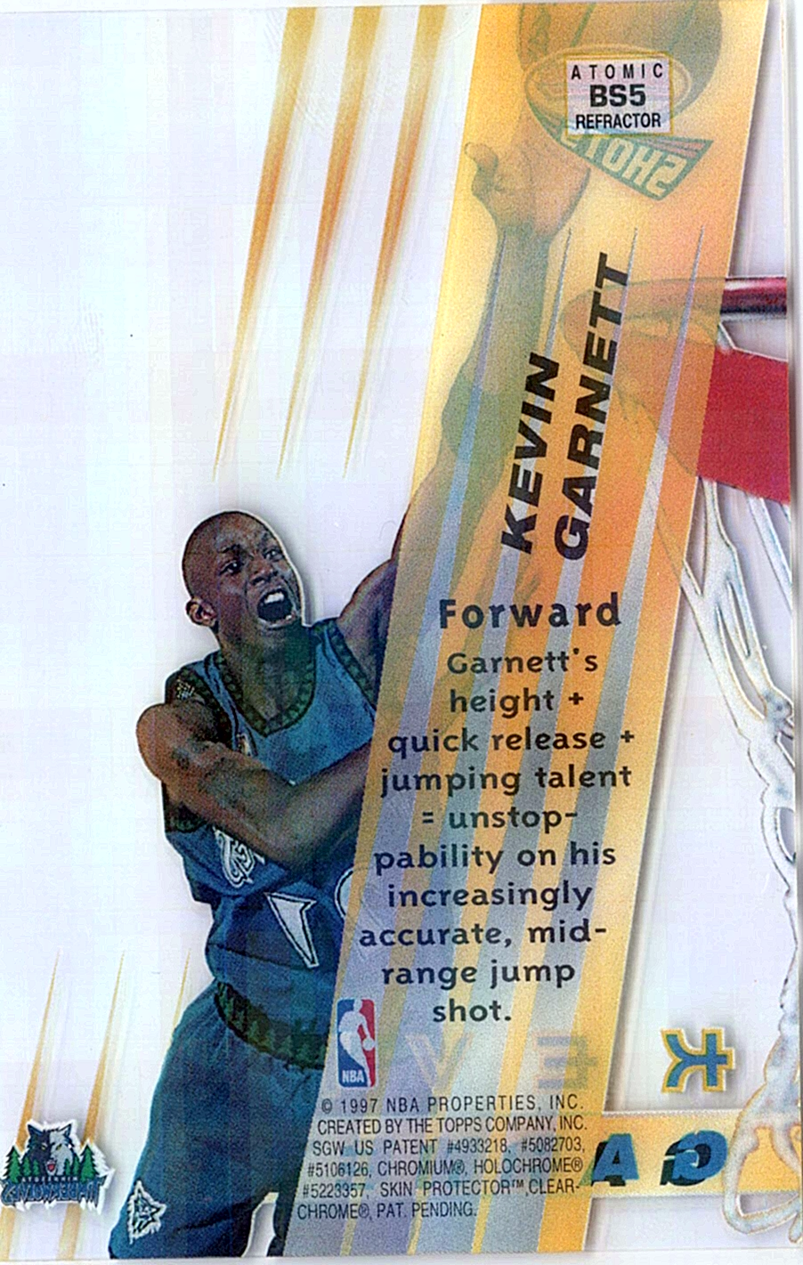 1996-97 Bowman's - Best Shots Refractor Kevin Garnett BS5 Minnesota Timberwolves (Back)