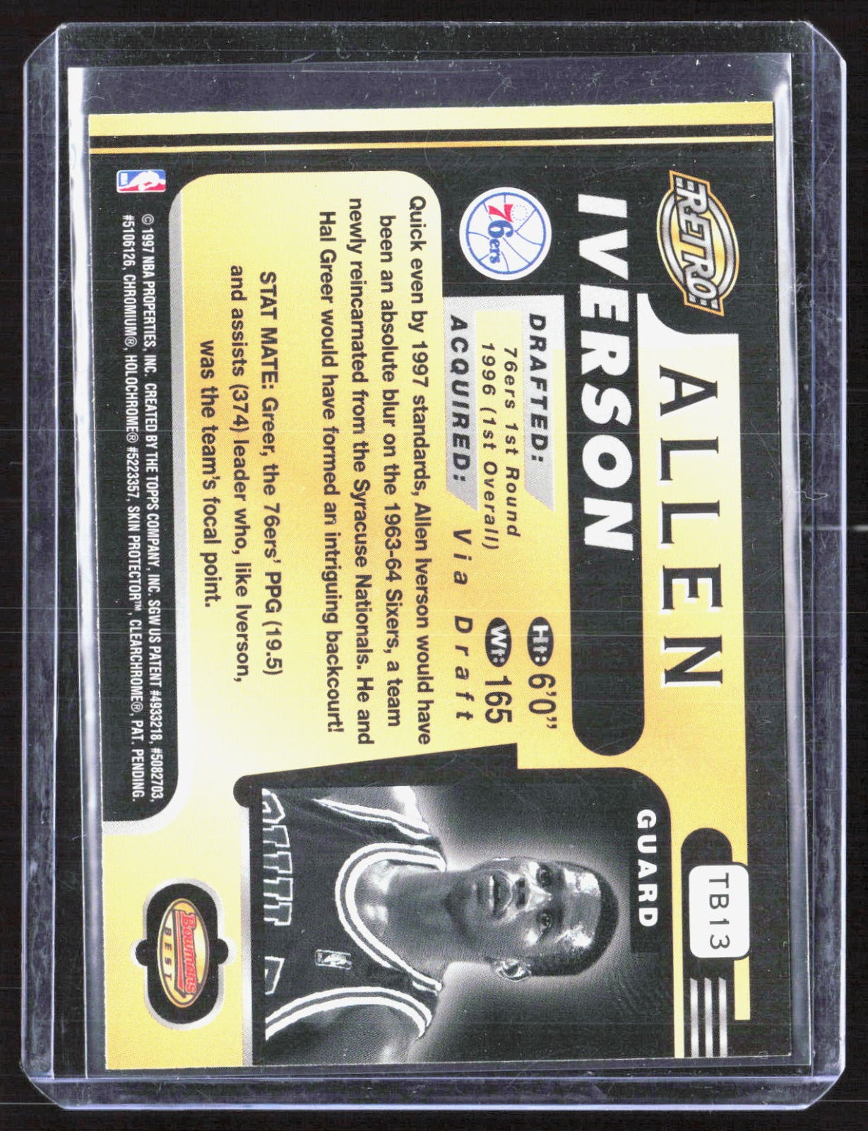1996-97 Bowman's Best Allen Iverson TB13 Basketball Philadelphia 76ers