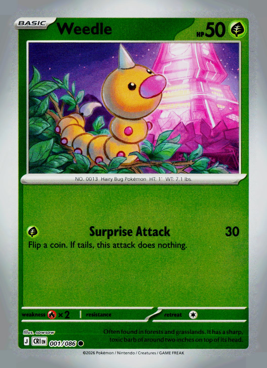 Weedle CRI 001/086 Reverse Holo NM