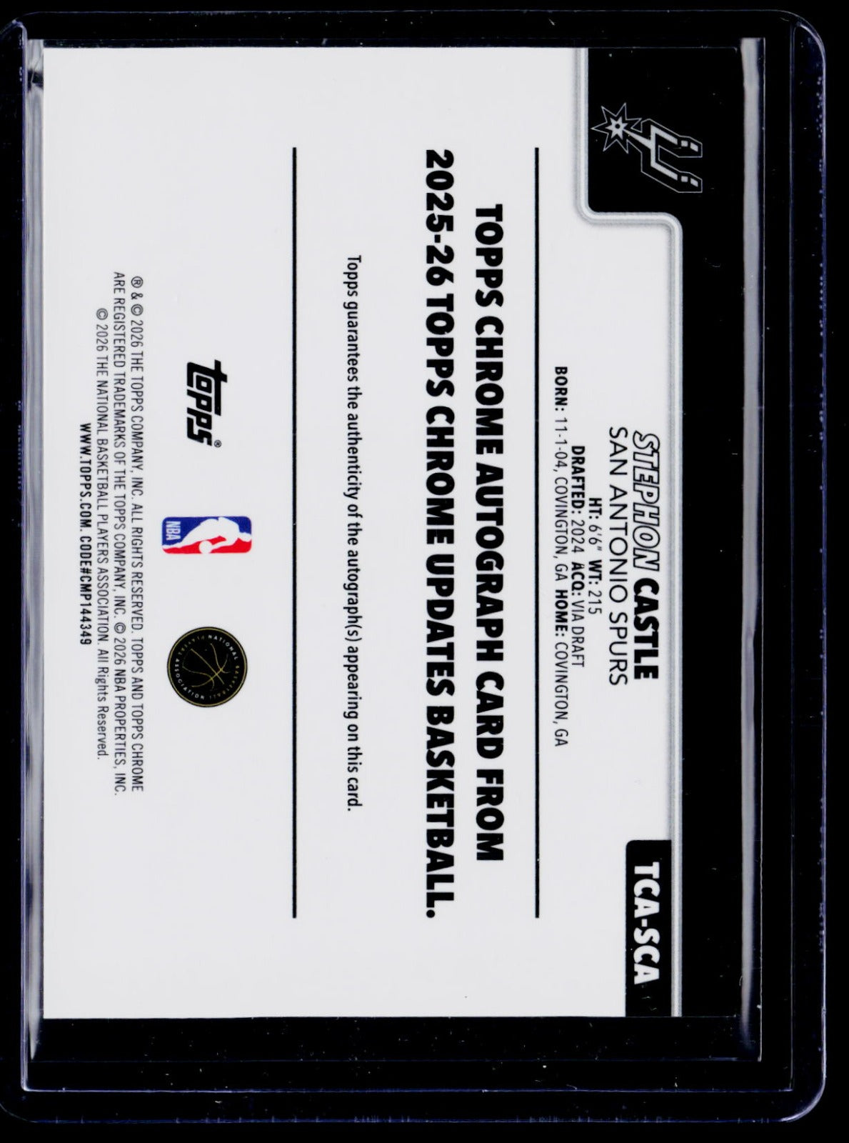 Stephon Castle Topps Chrome Update - Chrome Autographs TCA-SCA NM