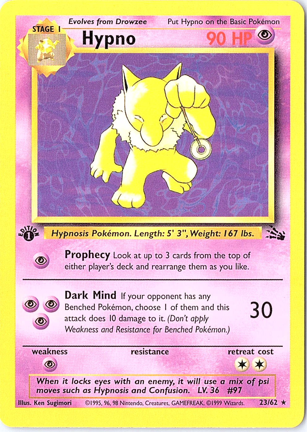 Hypno (23) Rare Fossil 23/62 1st Edition NM