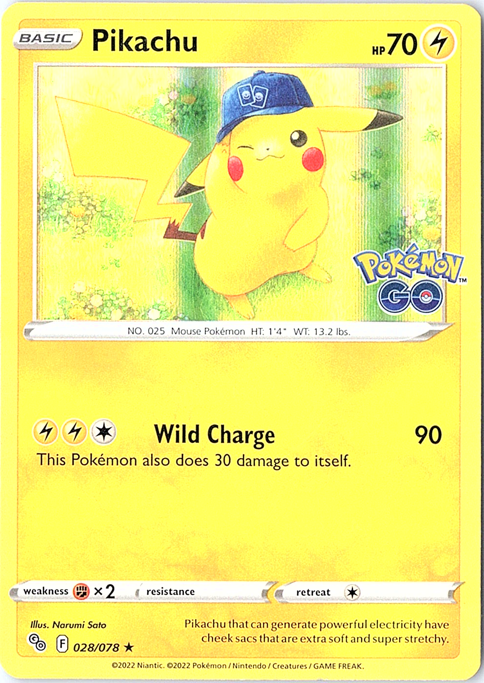 Pikachu (28) Holo Rare Pokemon GO 028/078 NM