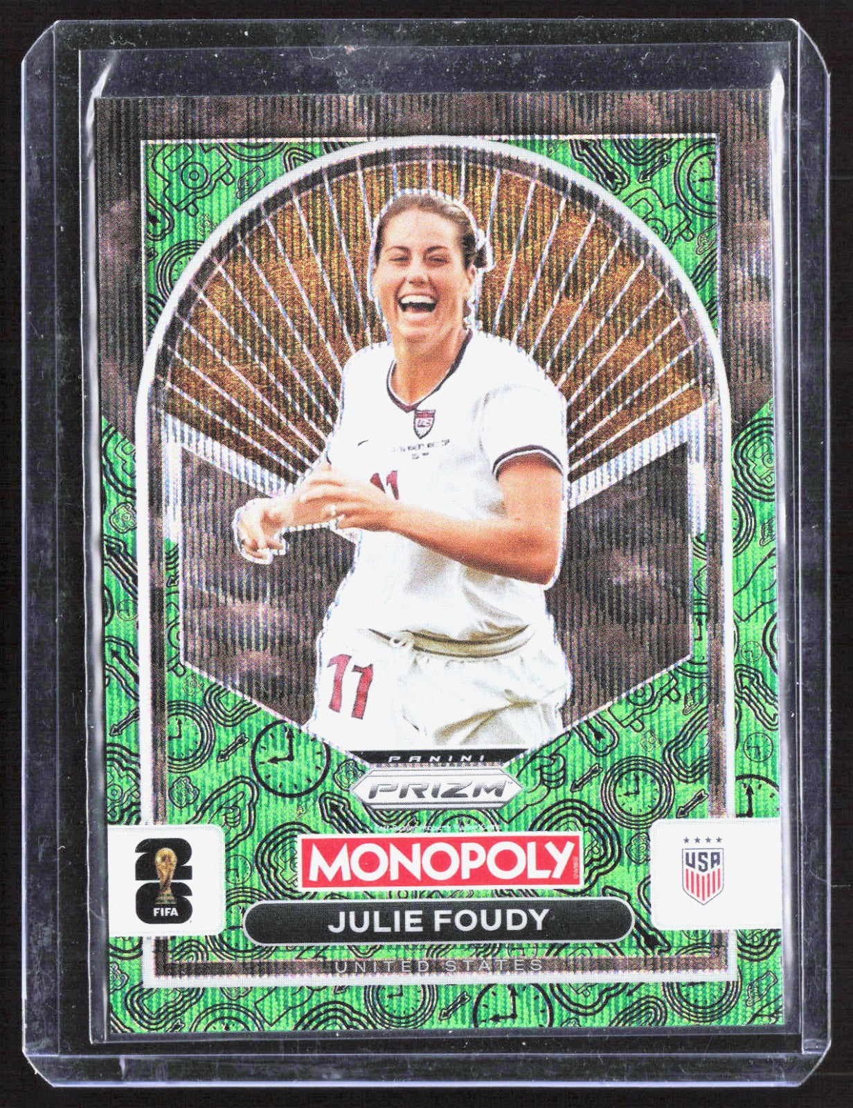 2026 Panini Prizm Monopoly FIFA WC Four Corners Green Wave Prizms Julie Foudy