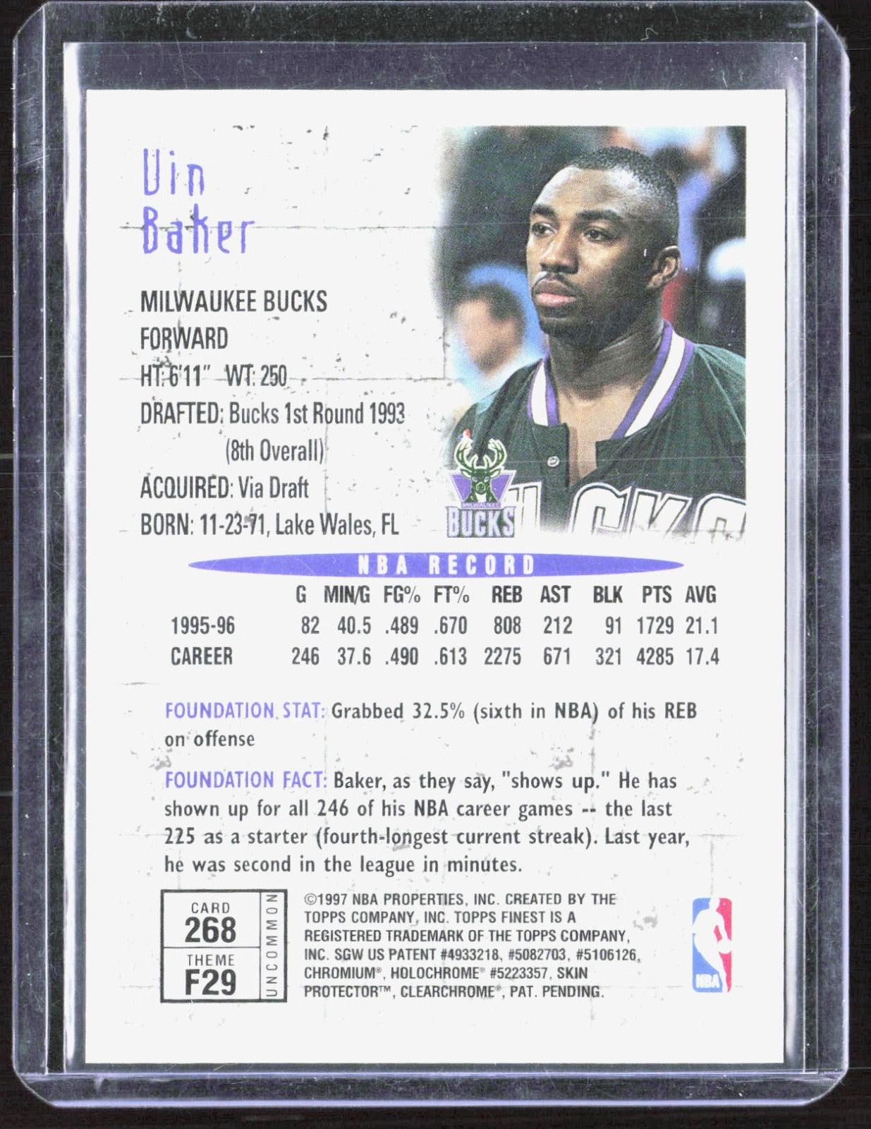 1996-97 Finest Vin Baker 268 Basketball Milwaukee Bucks