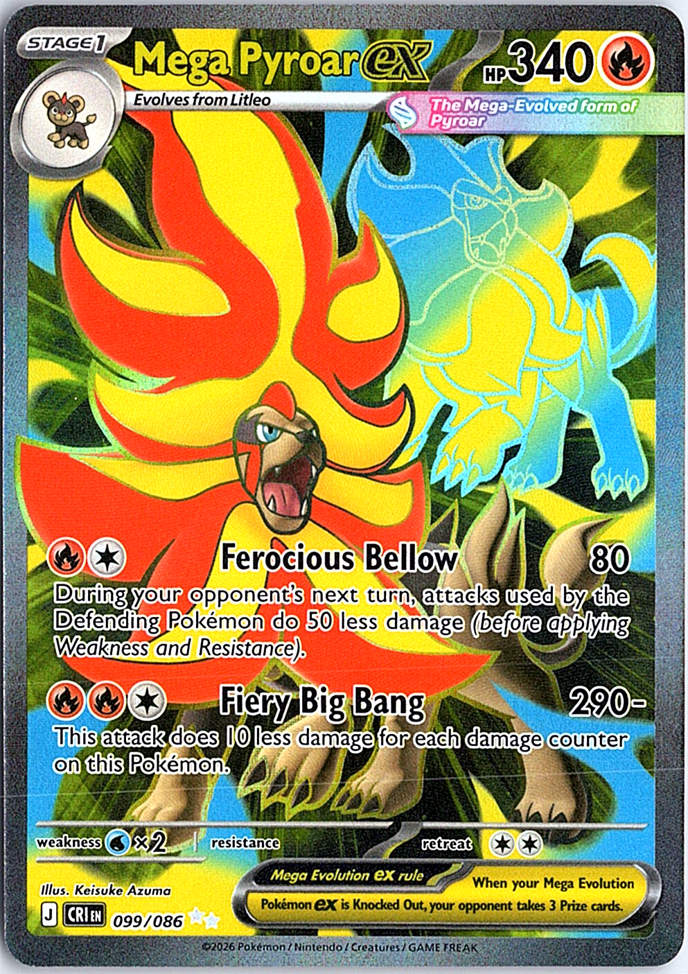 Mega Pyroar ex Ultra Rare ME04: Chaos Rising 099/086 NM