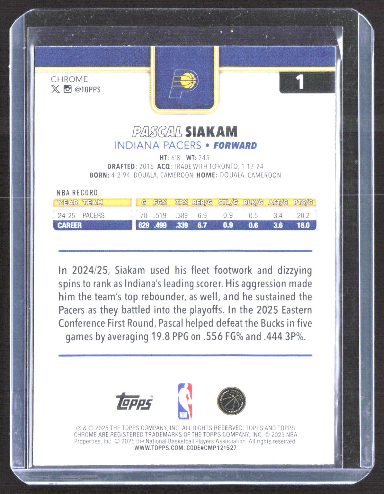 2025-26 Topps Chrome - RayWave Refractor Pascal Siakam 1 Basketball Indiana Pacers