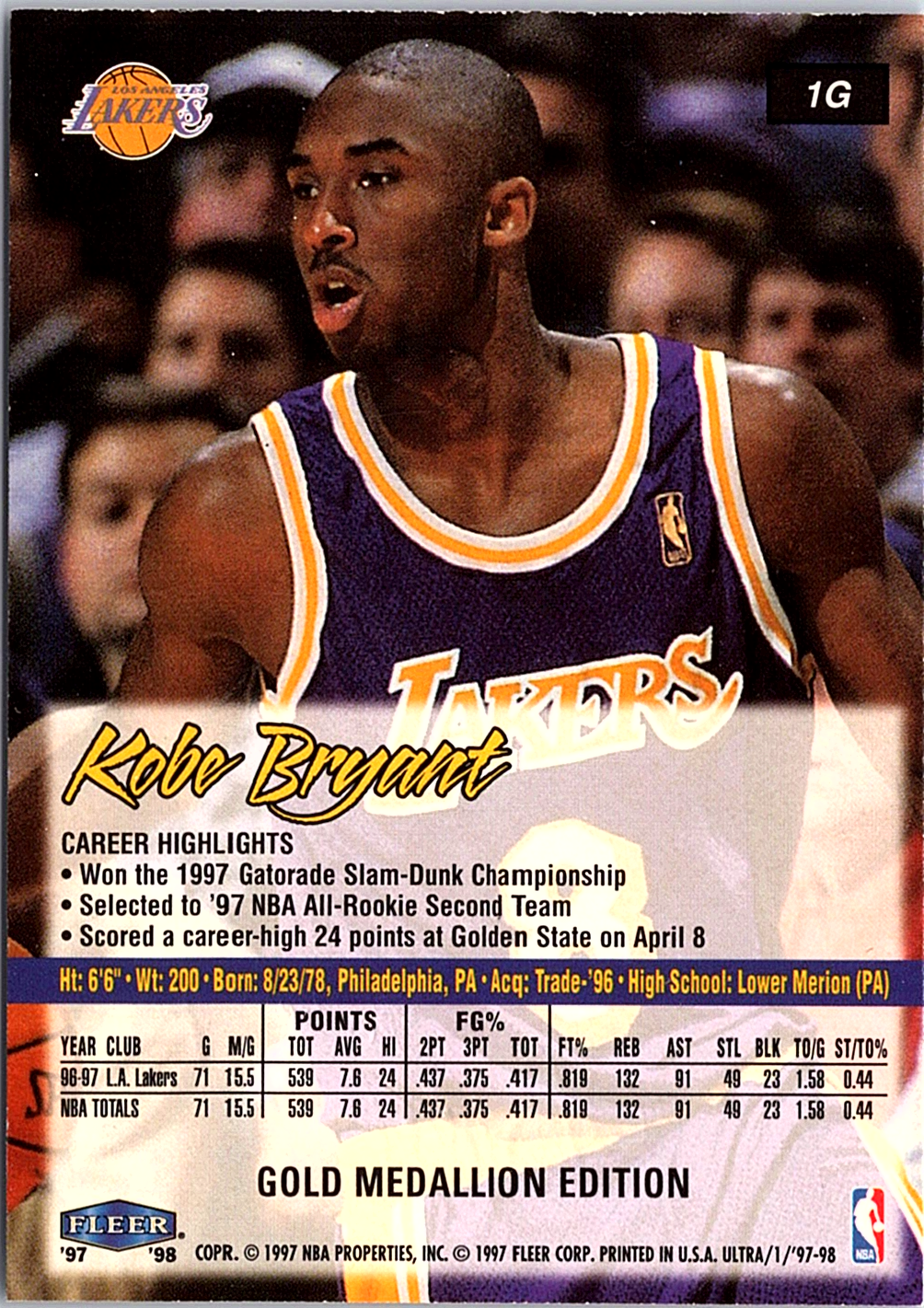 Kobe Bryant Ultra - Gold Medallion 1G LP (Back)