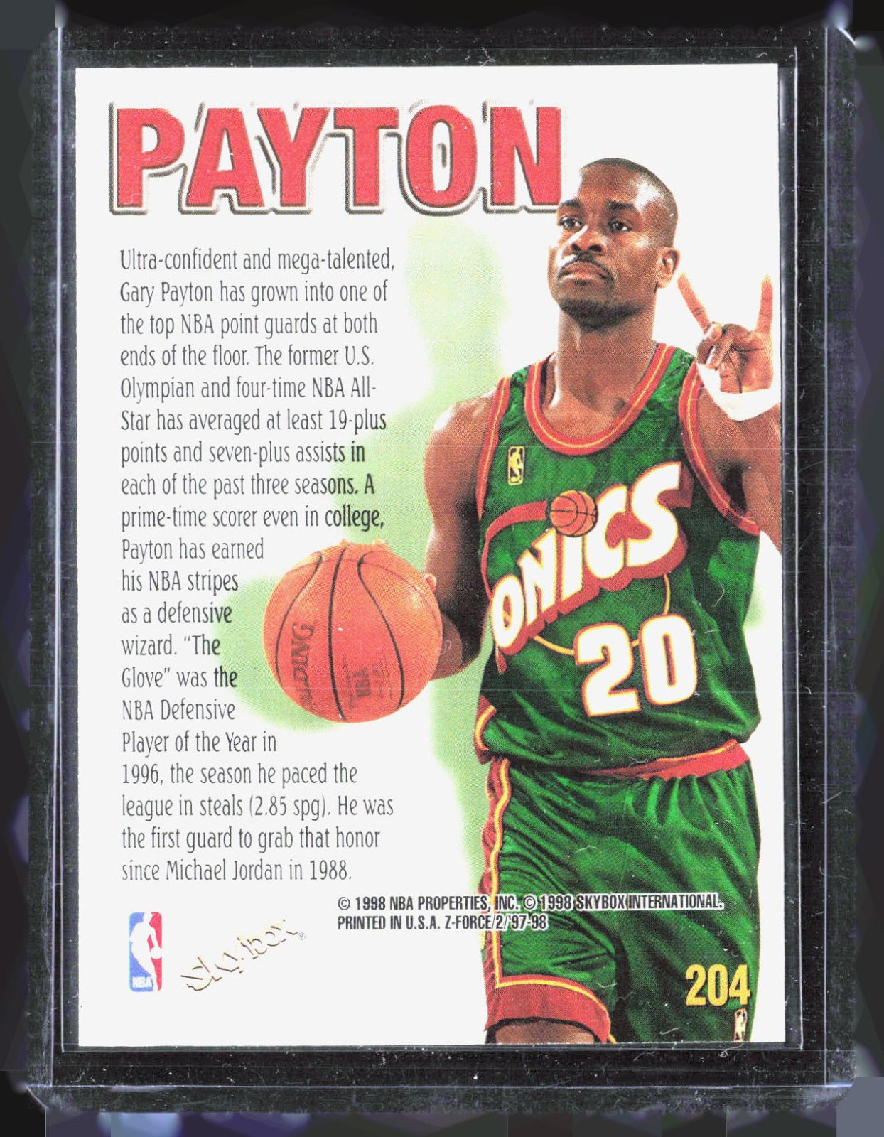 1997-98 SkyBox Z-Force Gary Payton 204 Basketball Seattle SuperSonics (Back)