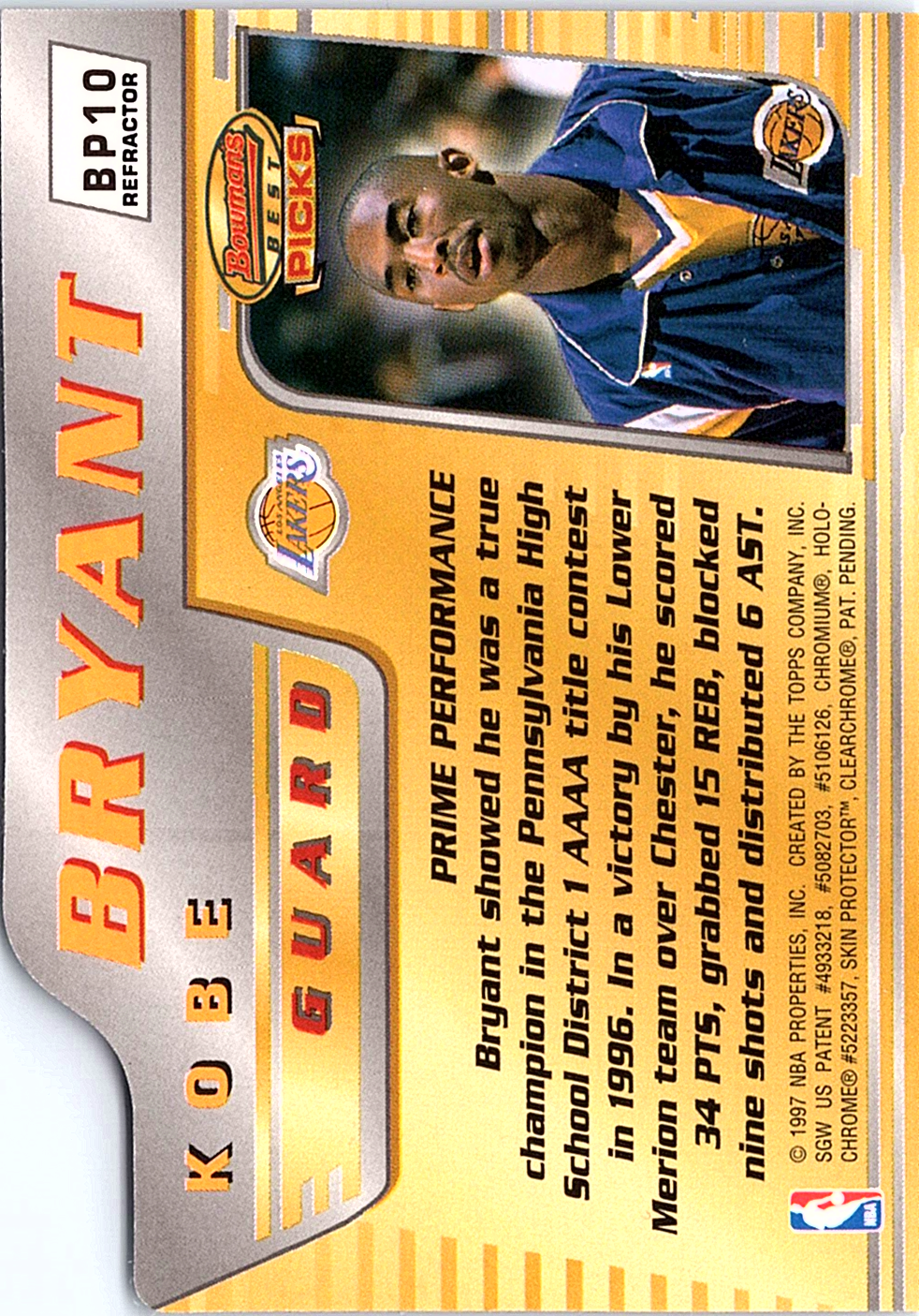 Kobe Bryant Bowman's Best - Best Picks Refractor BP10 NM (Back)