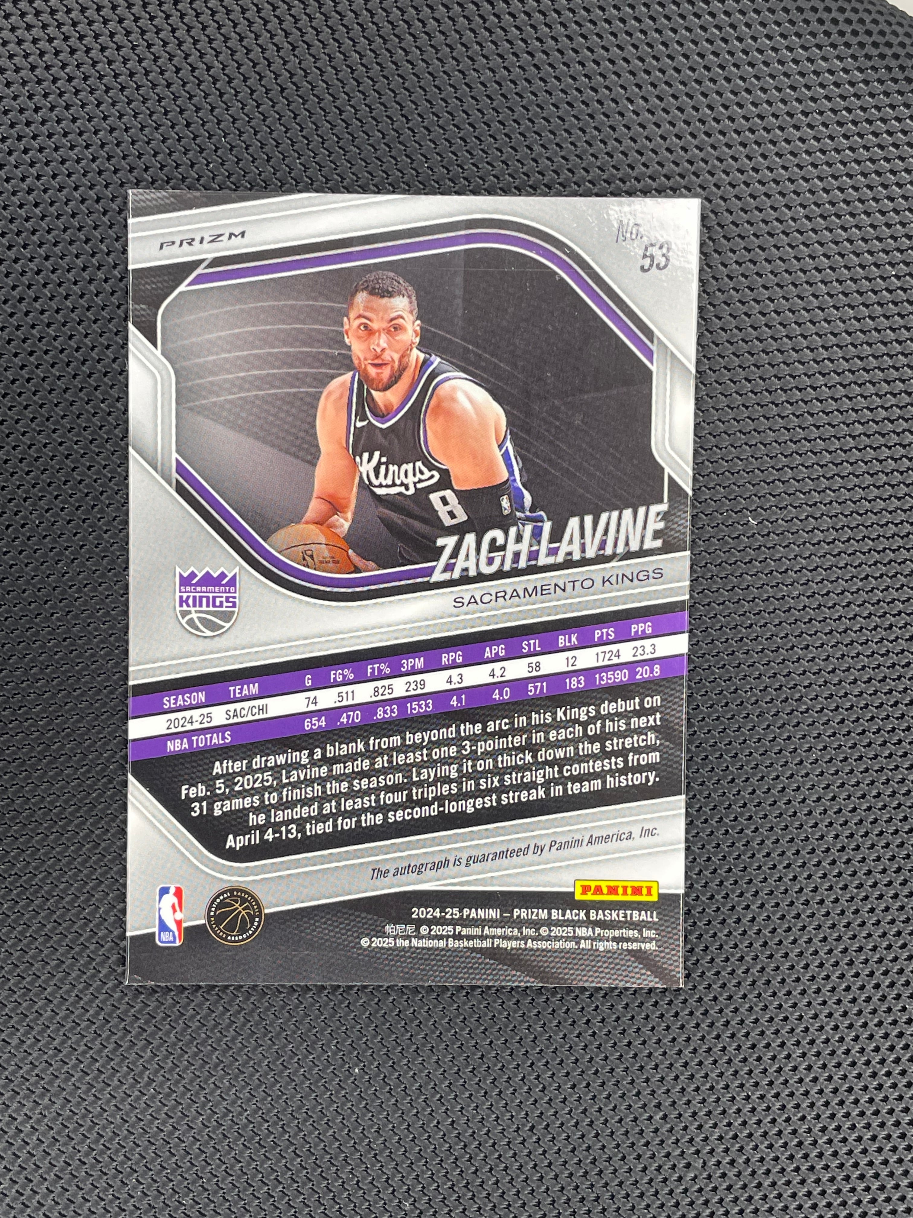 2024-25 Prizm Black Zach Lavine Silver Auto 53 (Back)