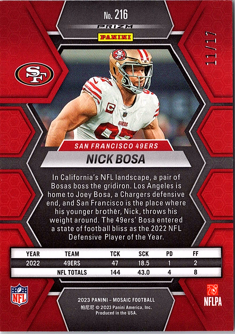 2023 Panini Mosaic - Mosaic Nick Bosa 216 Football San Francisco 49ers (Back)