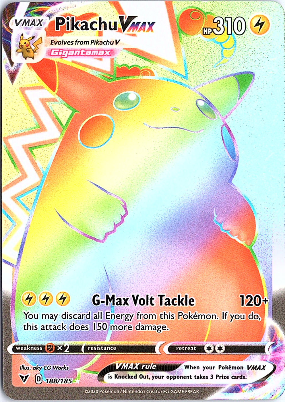 Pikachu VMAX (Secret) Secret Rare SWSH04: Vivid Voltage 188/185 NM