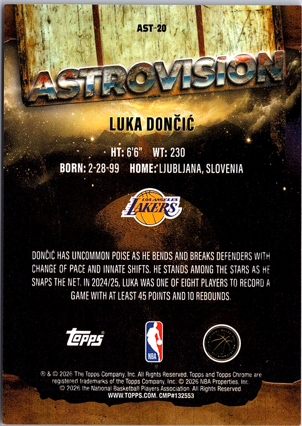 Luka Doncic 2026 Topps Chrome Cactus Jack Astrovision AST-20 NM (Back)