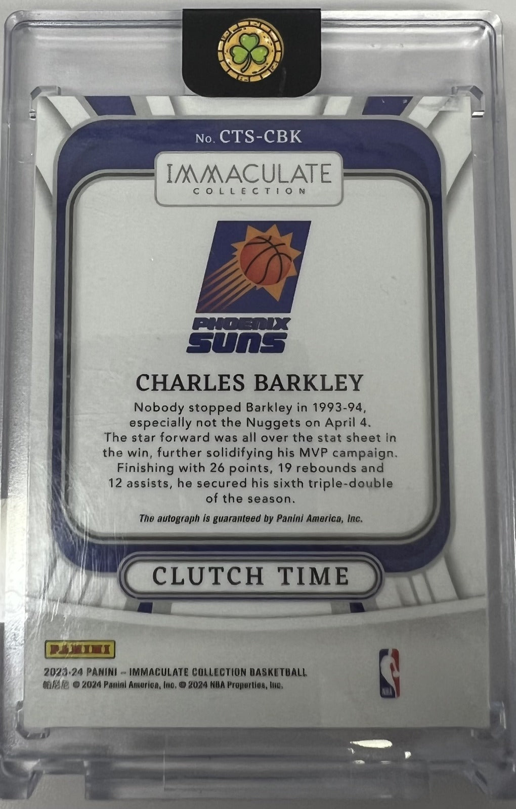 Charles Barkley Panini Immaculate Collection - Clutch Time Signatures CTS-CBK NM (Back)