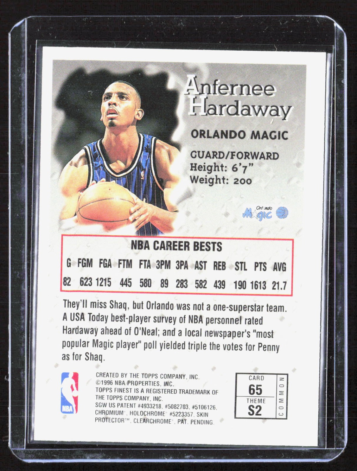 1996-97 Finest Anfernee Hardaway 65 Basketball Orlando Magic
