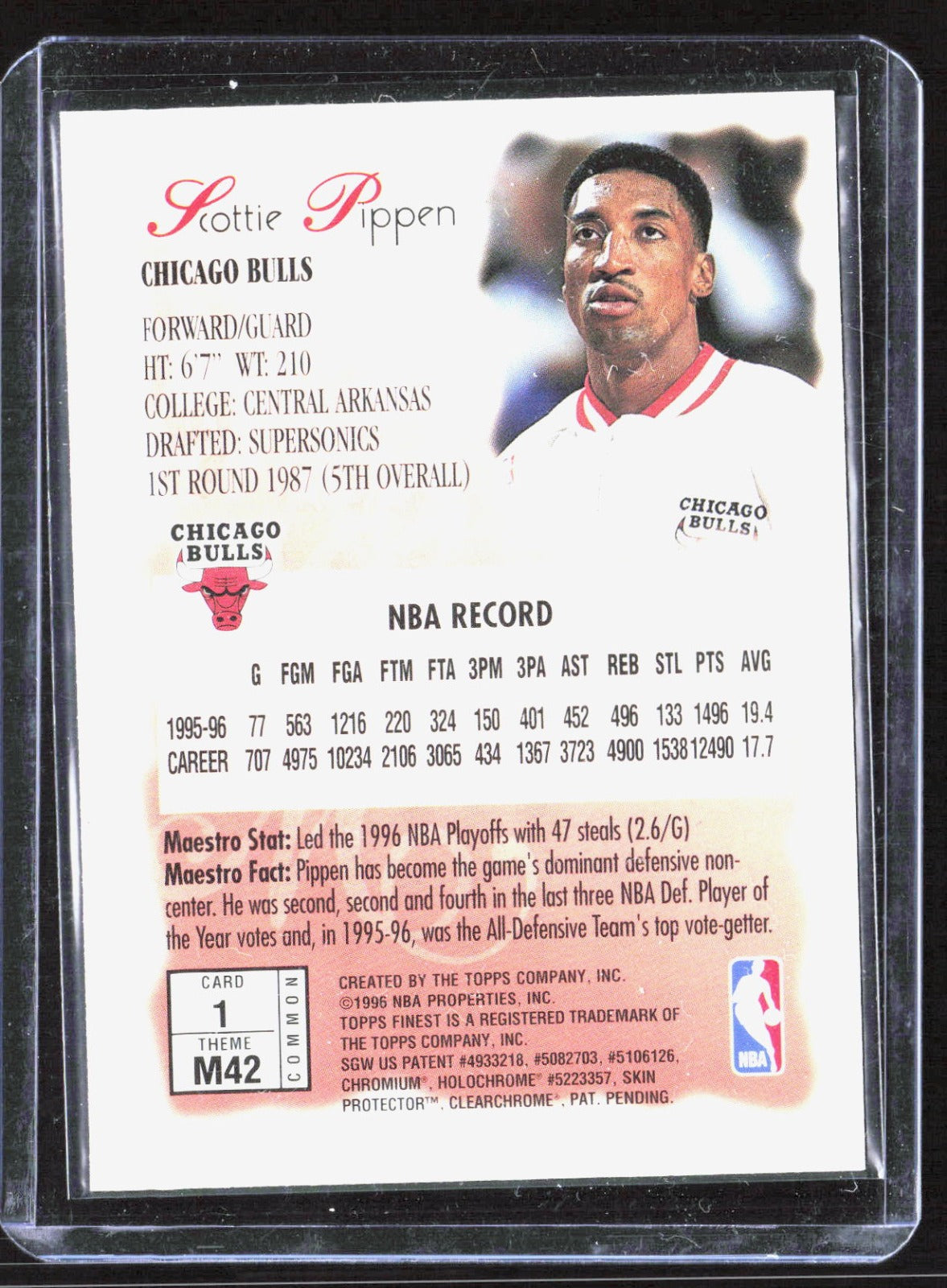 1996-97 Finest Scottie Pippen 1 Basketball Chicago Bulls (Back)