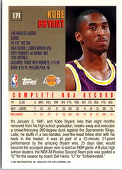 1997-98 Topps - Minted in Springfield Kobe Bryant Basketball Los Angeles Lakers (Back)