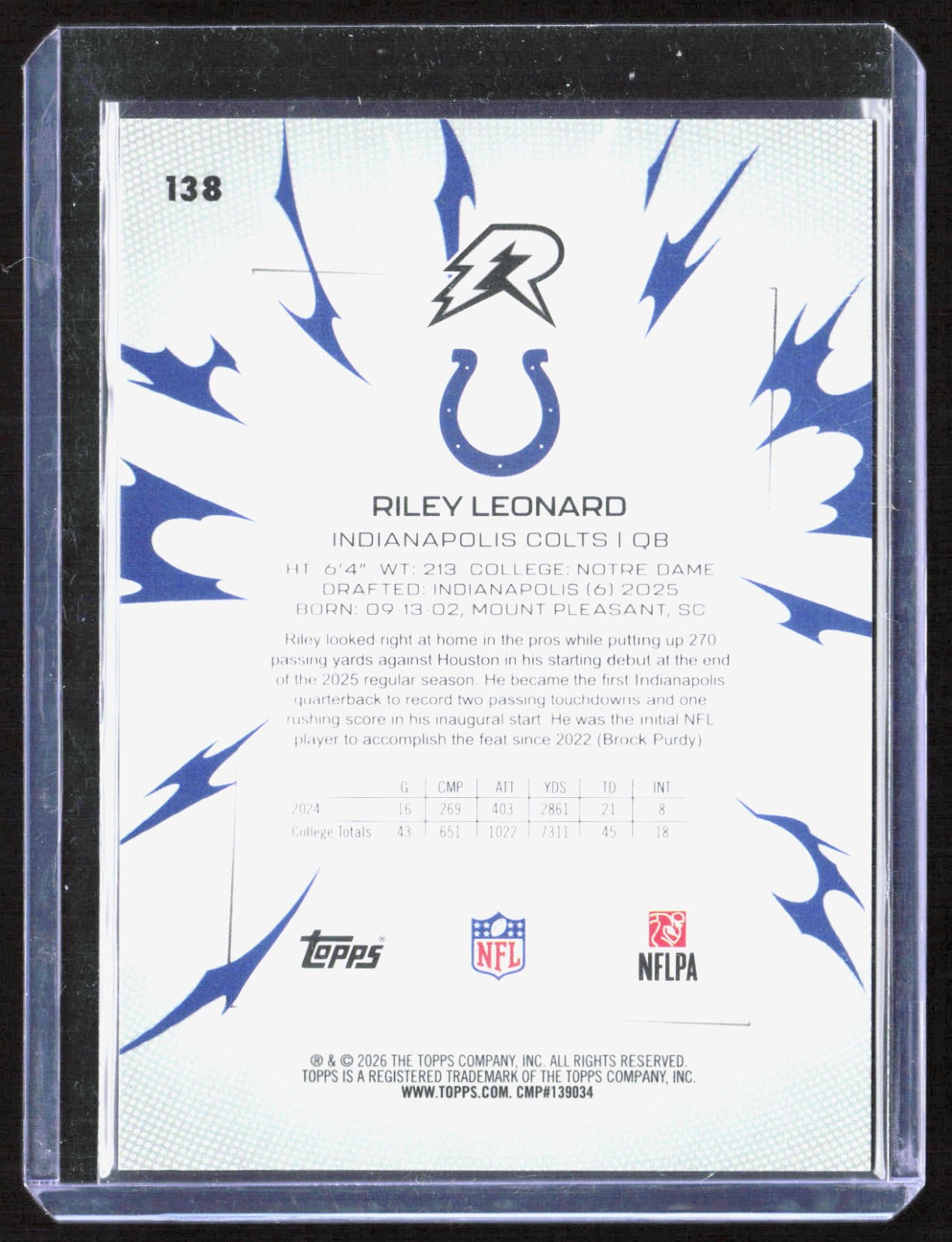 2025 Topps Resurgence - Gold Power Surge Refractor Riley Leonard 138 /50