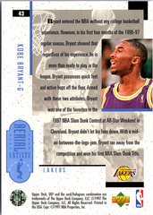 1996-97 Upper Deck UD3 Kobe Bryant 43 Basketball Los Angeles Lakers (Back)