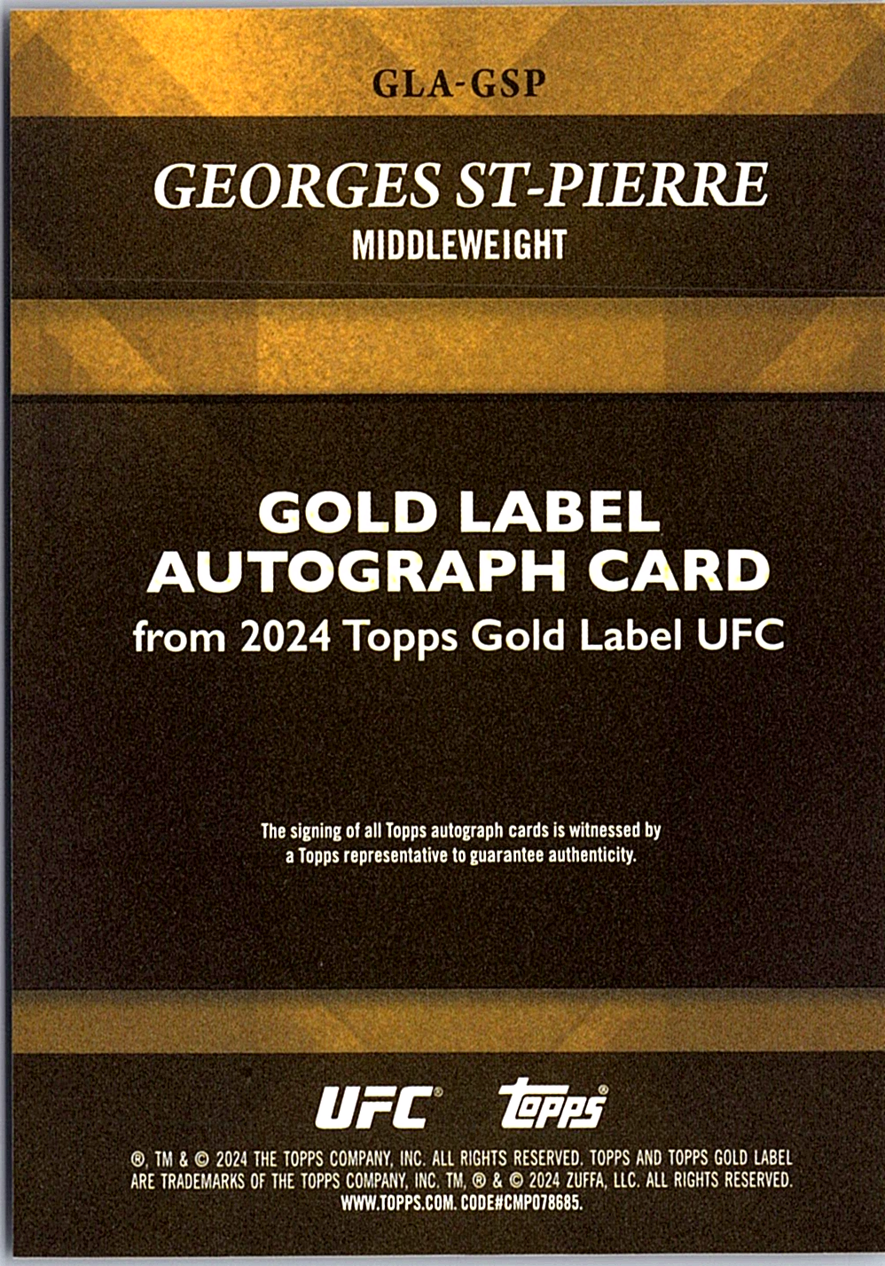 Georges St-Pierre Topps Gold Label UFC - Gold Label Autographs Blue GLA-GSP NM (Back)