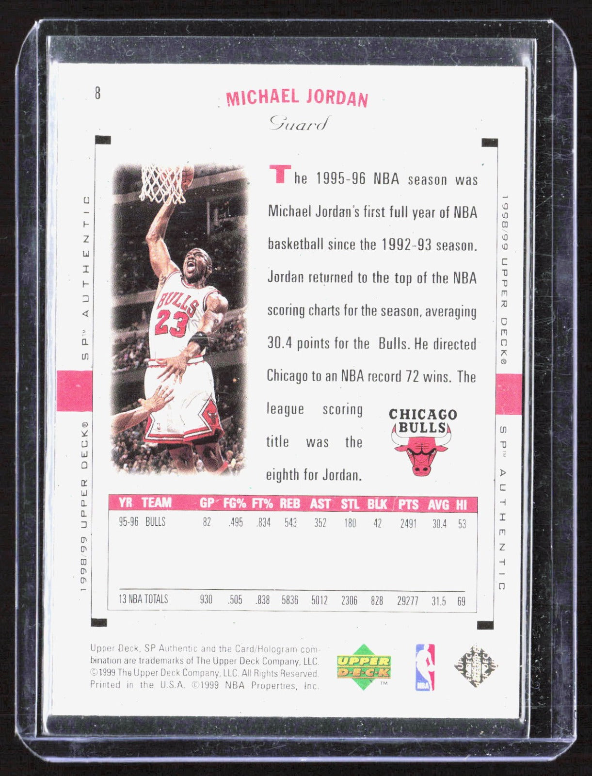 1998-99 SP Authentic Michael Jordan 8 Basketball Chicago Bulls