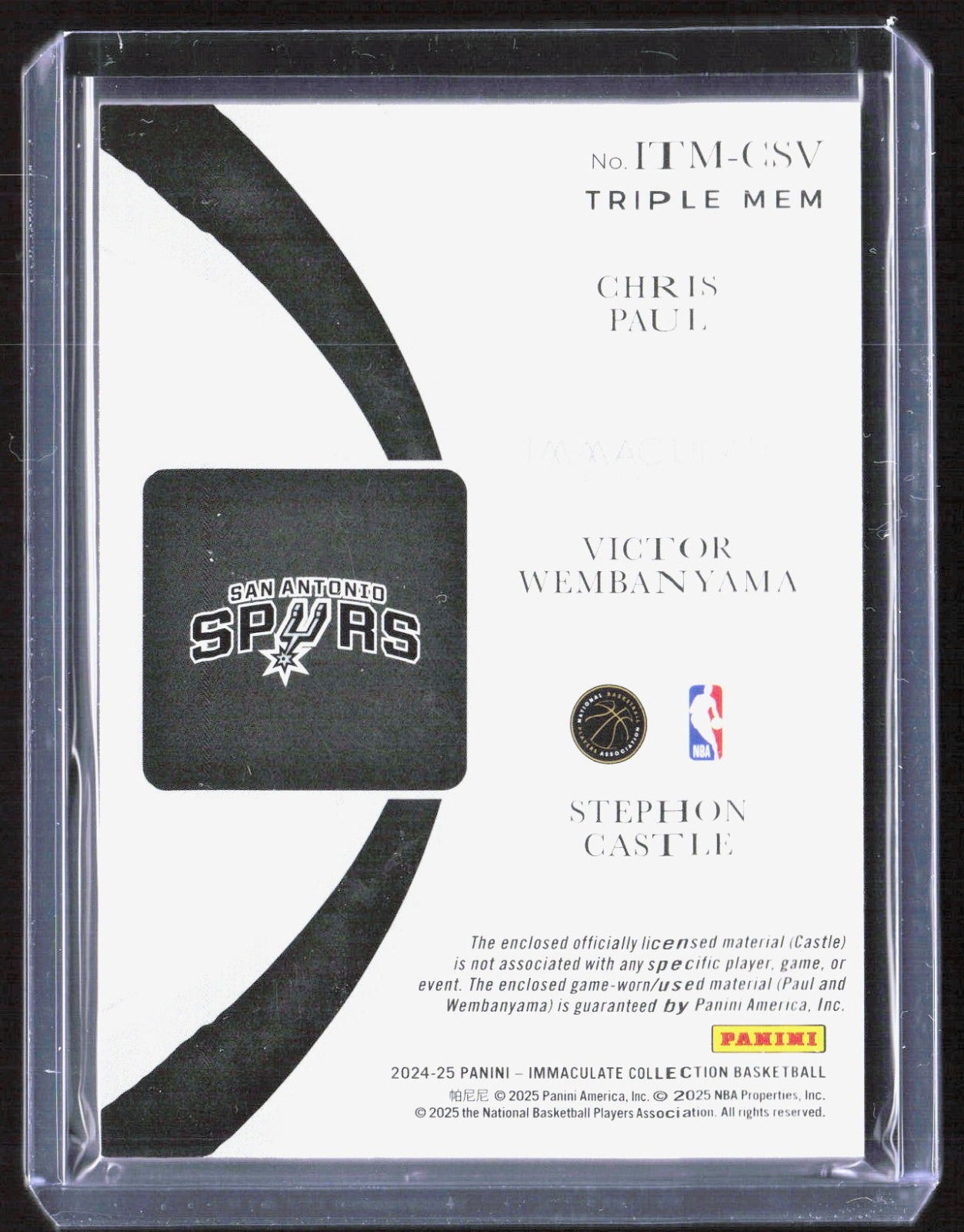 24-25 Panini Immaculate TripleMem Chris Paul Stephon Castle Victor Wembanyama/99