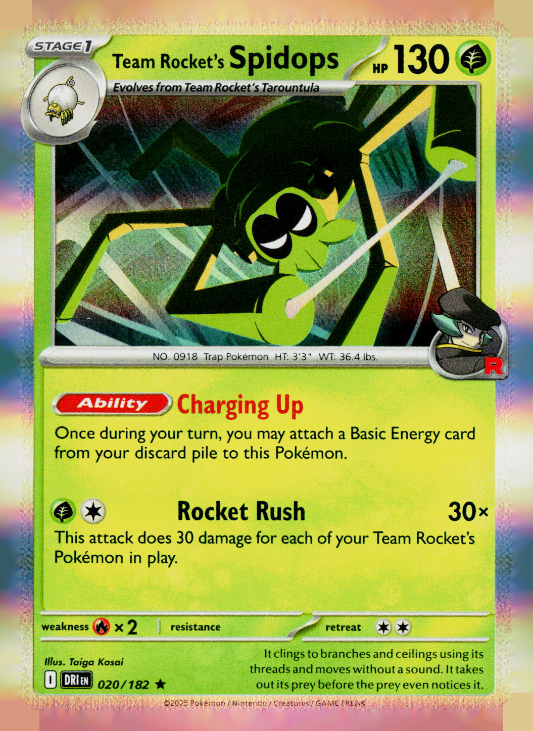 Team Rocket's Spidops DRI 020/182 Holo NM