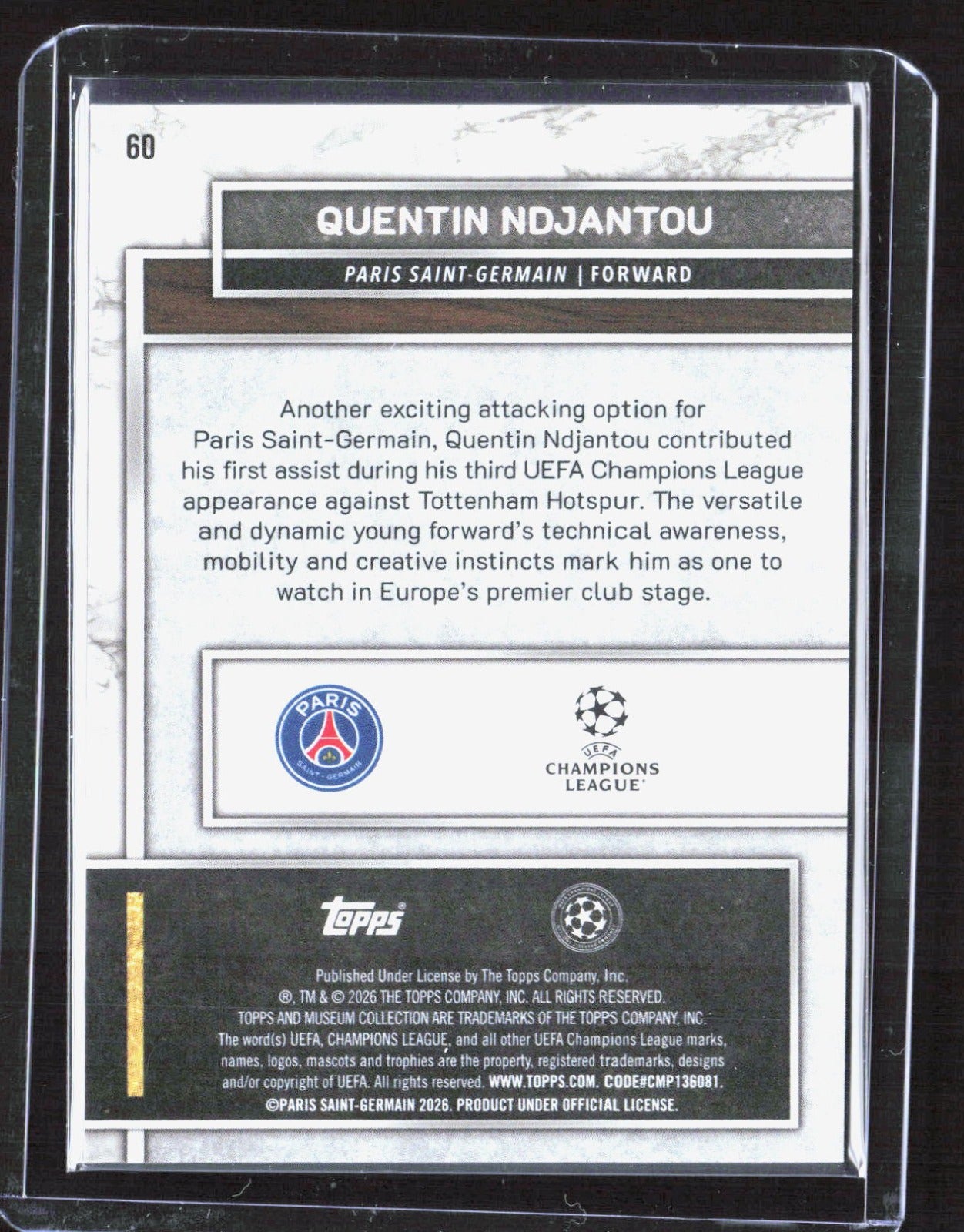 2025-26 Topps Museum Collection UEFA Quentin Ndjantou 60