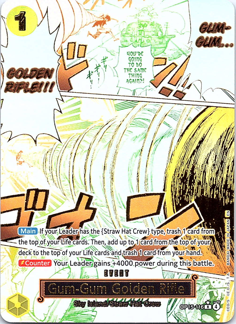Gum-Gum Golden Rifle (Alternate Art) R Adventure on Kami's Island OP15-116 NM