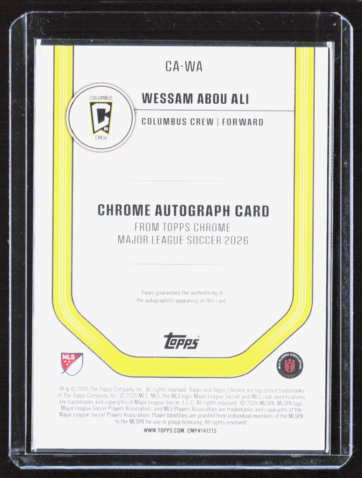 2026 Topps Chrome MLS - Chrome Auto Aqua Refractor Wessam Abou Ali CA-WA /199