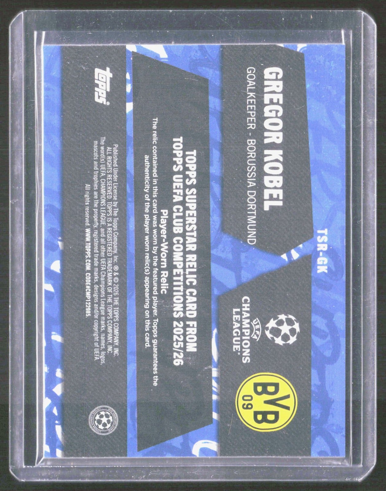 2025-26 Topps UEFA Club Competitions - Topps Superstar Relics  Gregor Kobel /50