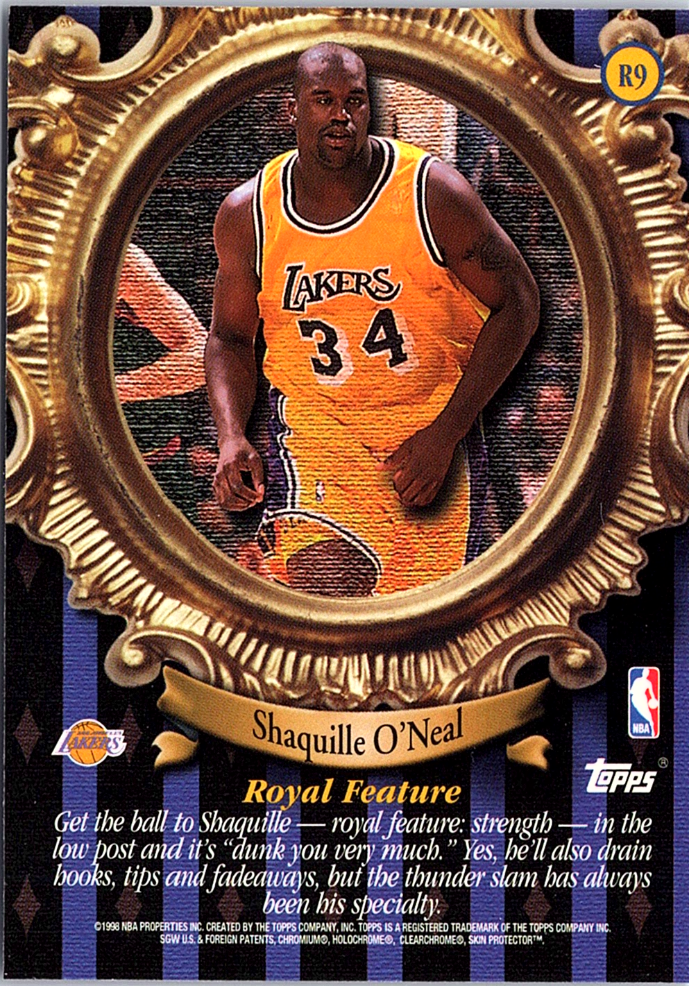 1998-99 Topps - Roundball Royalty Shaquille O'Neal R9 Basketball Los Angeles (Back)
