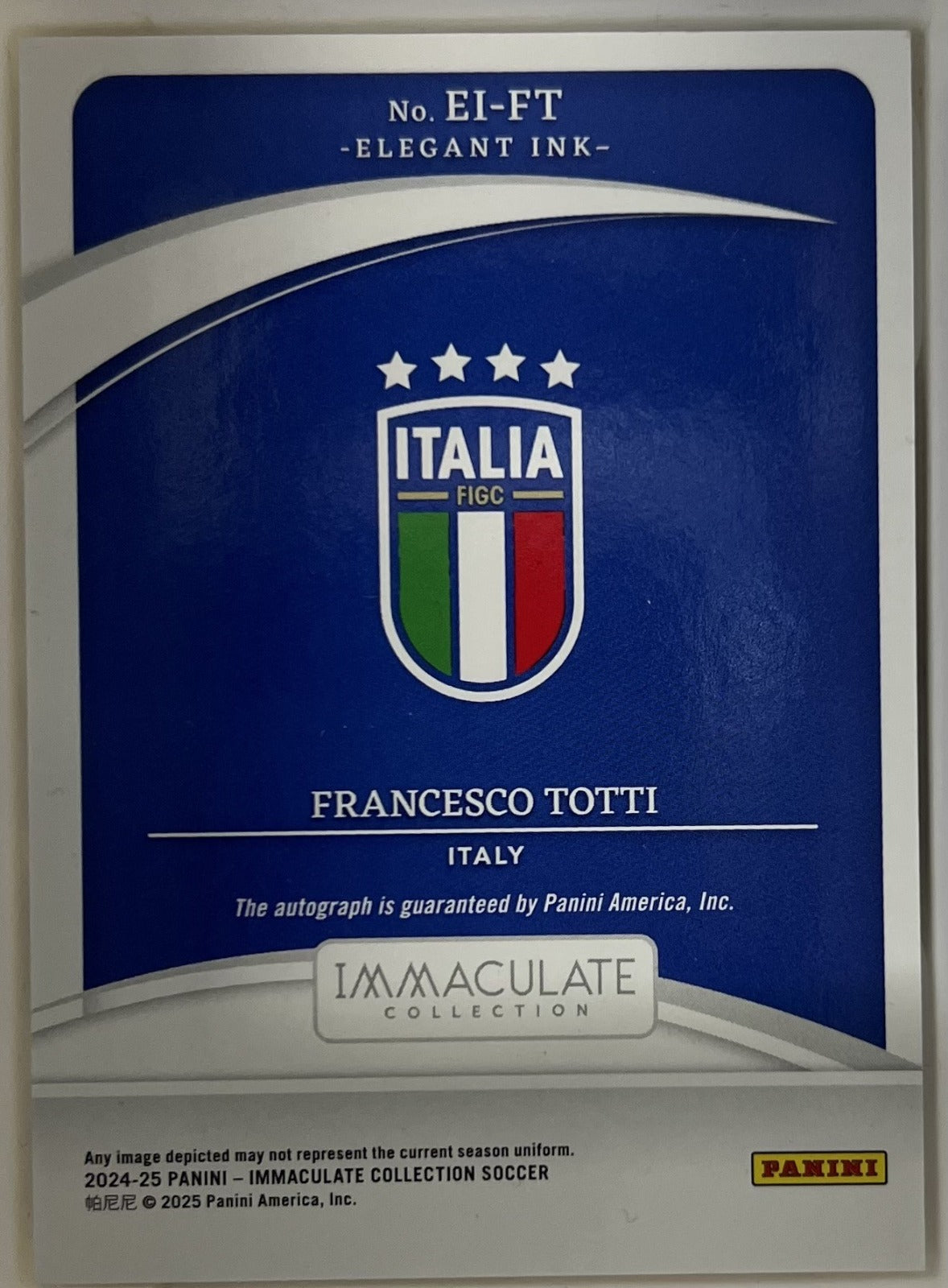 Francesco Totti Panini Immaculate Collection - Elegant Ink Sapphire EI-FT NM (Back)