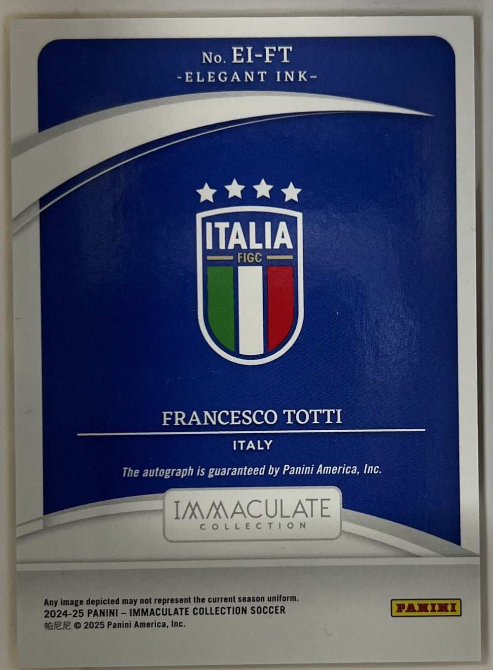 Francesco Totti Panini Immaculate Collection - Elegant Ink Sapphire EI-FT NM (Back)