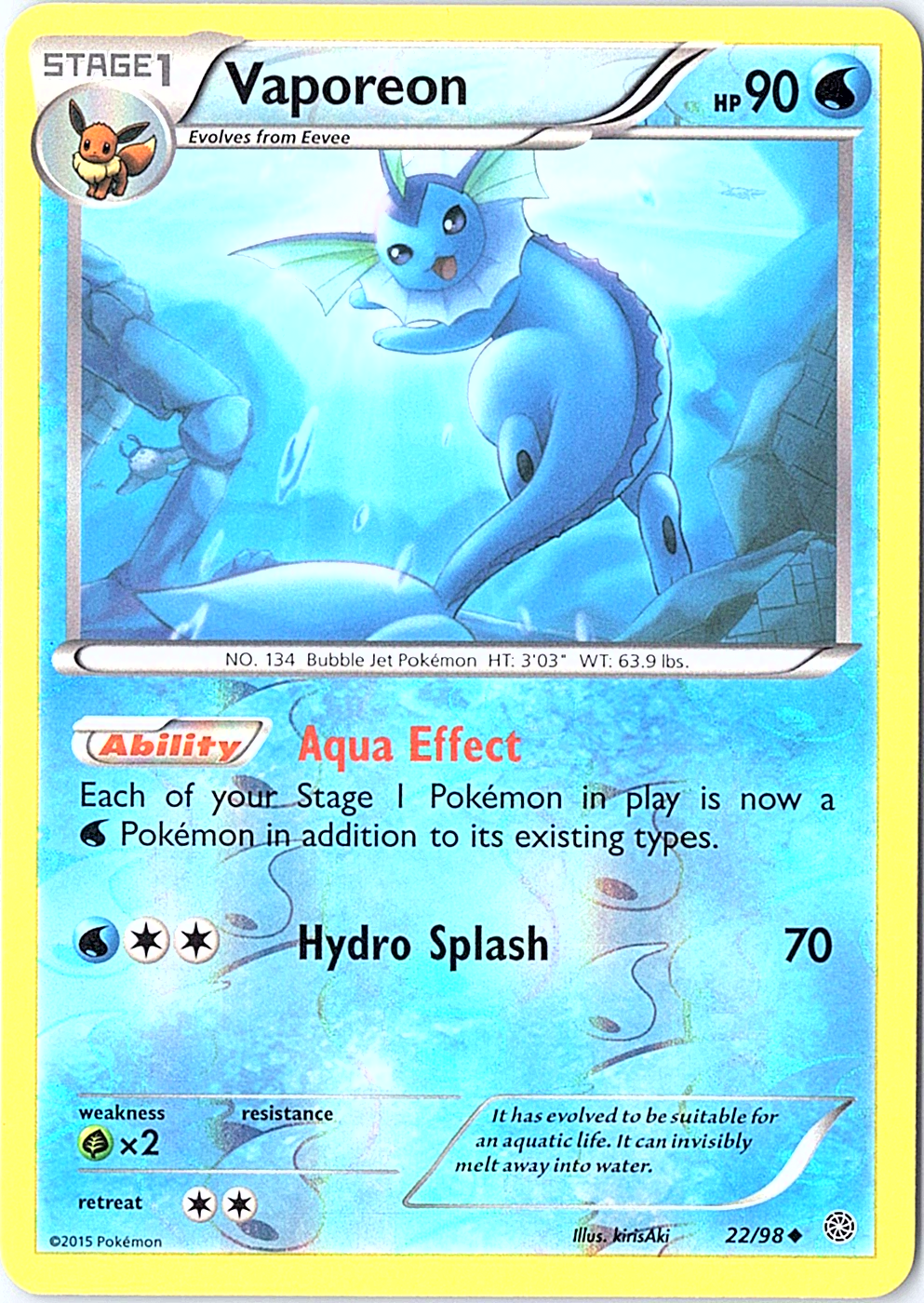 Vaporeon Uncommon XY - Ancient Origins 22/98 NM