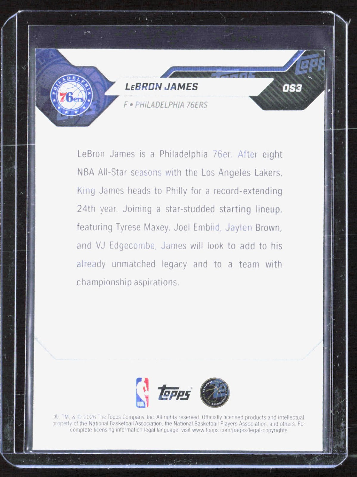 2026-27 Topps Now Off-Season LeBron James OS03 Basketball Philadelphia 76ers