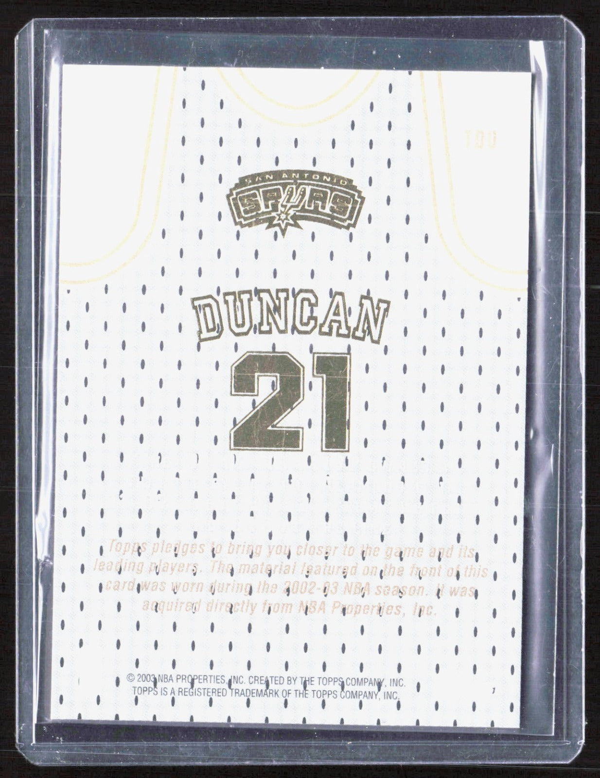 2002-03 Topps Jersey Edition Tim Duncan je TDU Basketball San Antonio Spurs