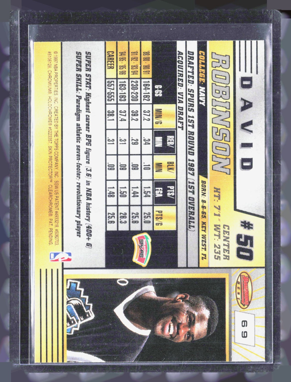 1996-97 Bowman's Best David Robinson 69 Basketball San Antonio Spurs
