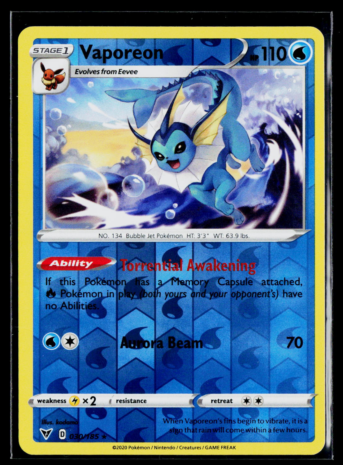 Vaporeon Reverse Holo SWSH04: Vivid Voltage 030/185 NM