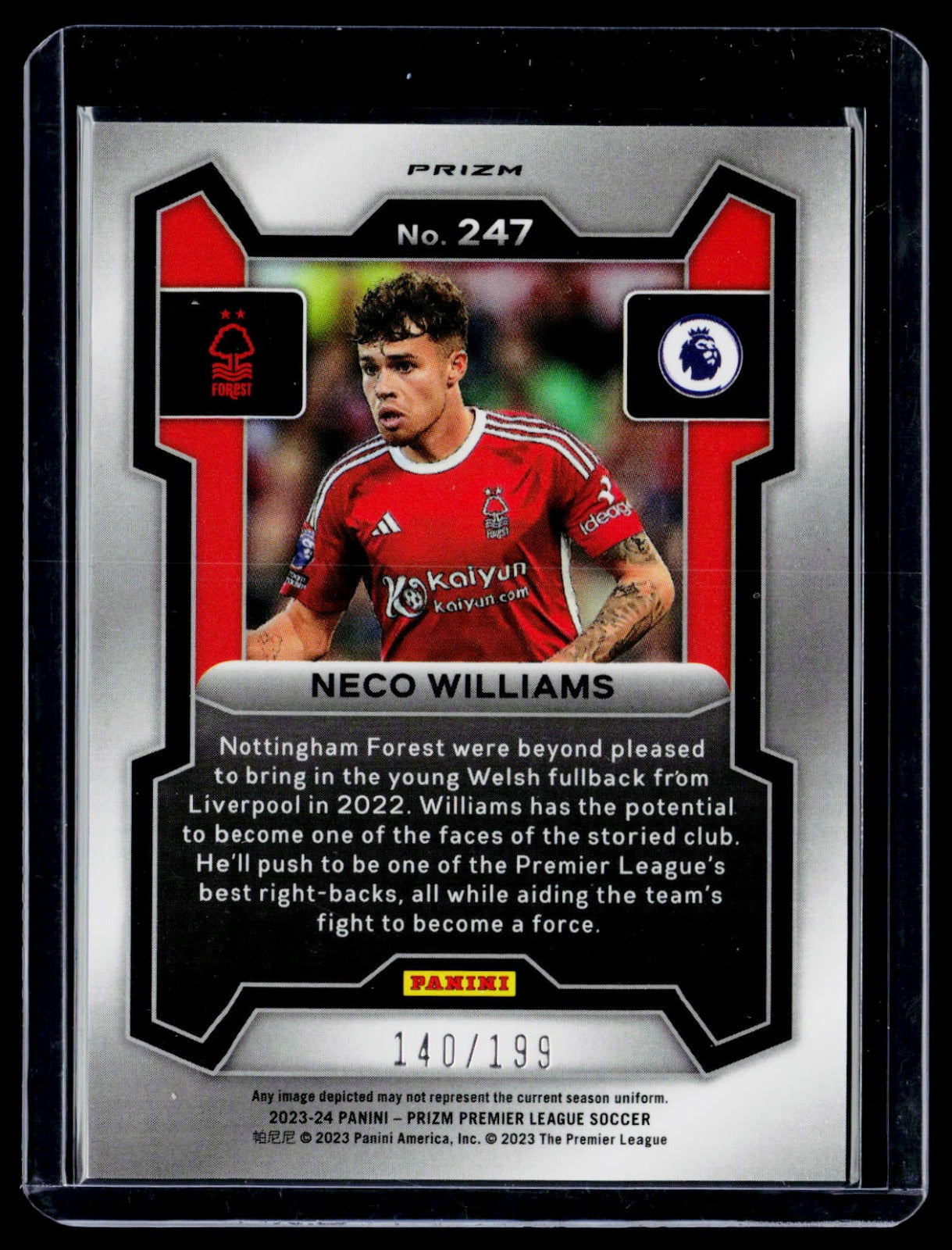 Neco Williams Panini Prizm Premier League - Red 247 NM