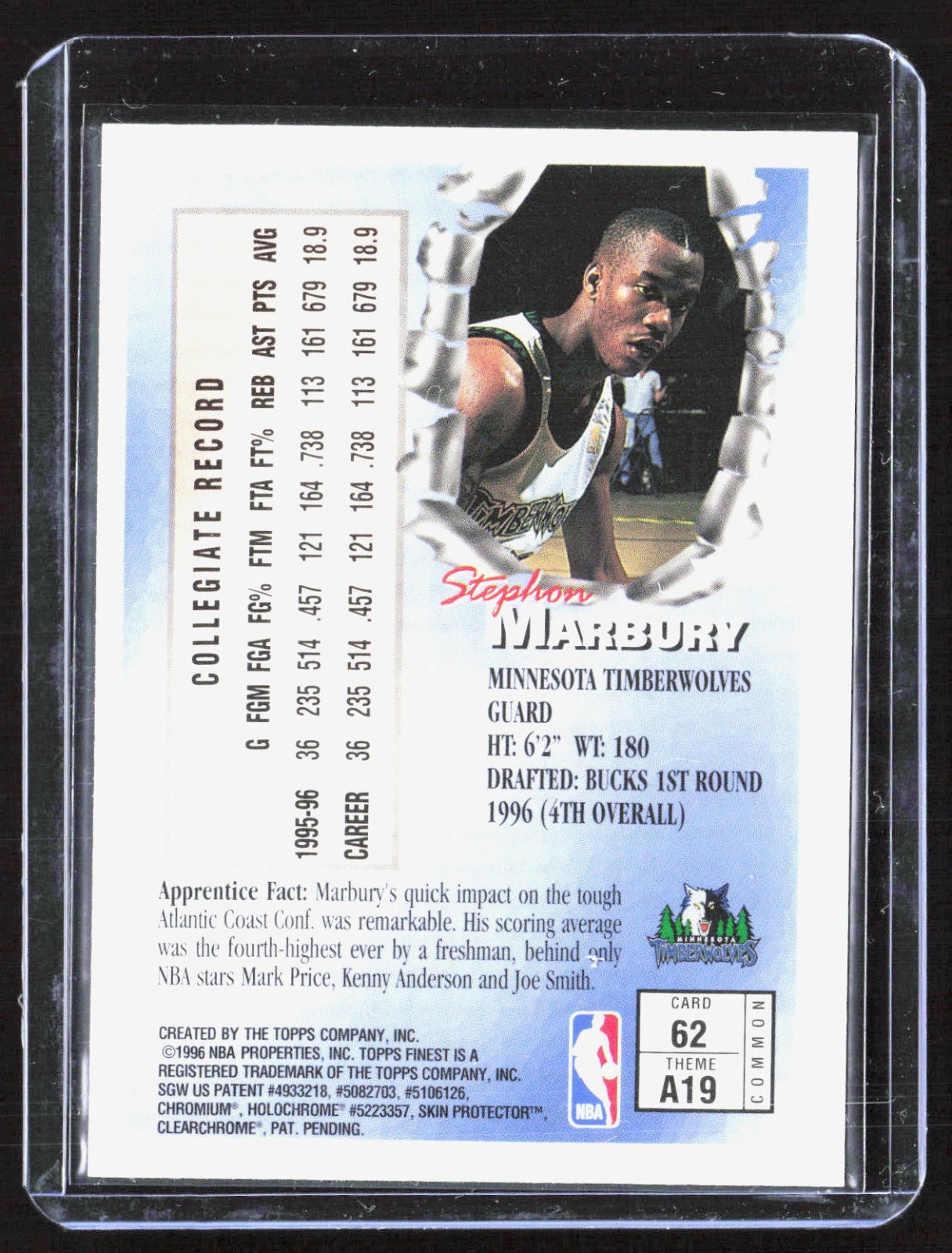 1996-97 Finest Stephon Marbury 62 Basketball Minnesota Timberwolves