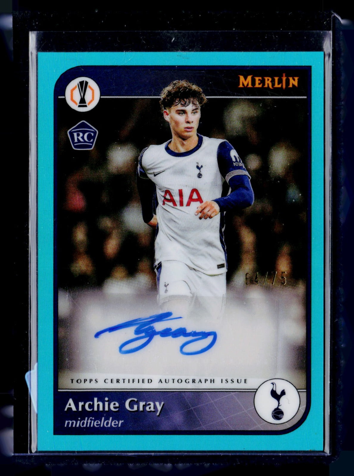 2024-25 Topps Merlin Uefa Archie Gray RC Auto Blue Refractor /75