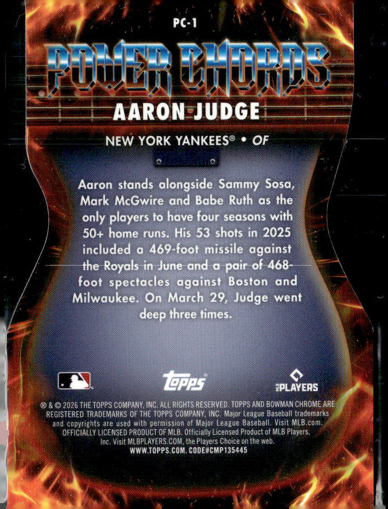Aaron Judge Power Chords Gold Refractors NM (Back)