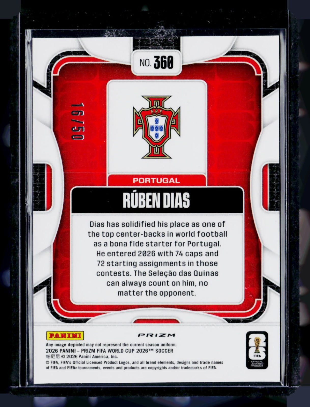 Ruben Dias Panini Prizm FIFA World Cup - Red Prizms 360 NM