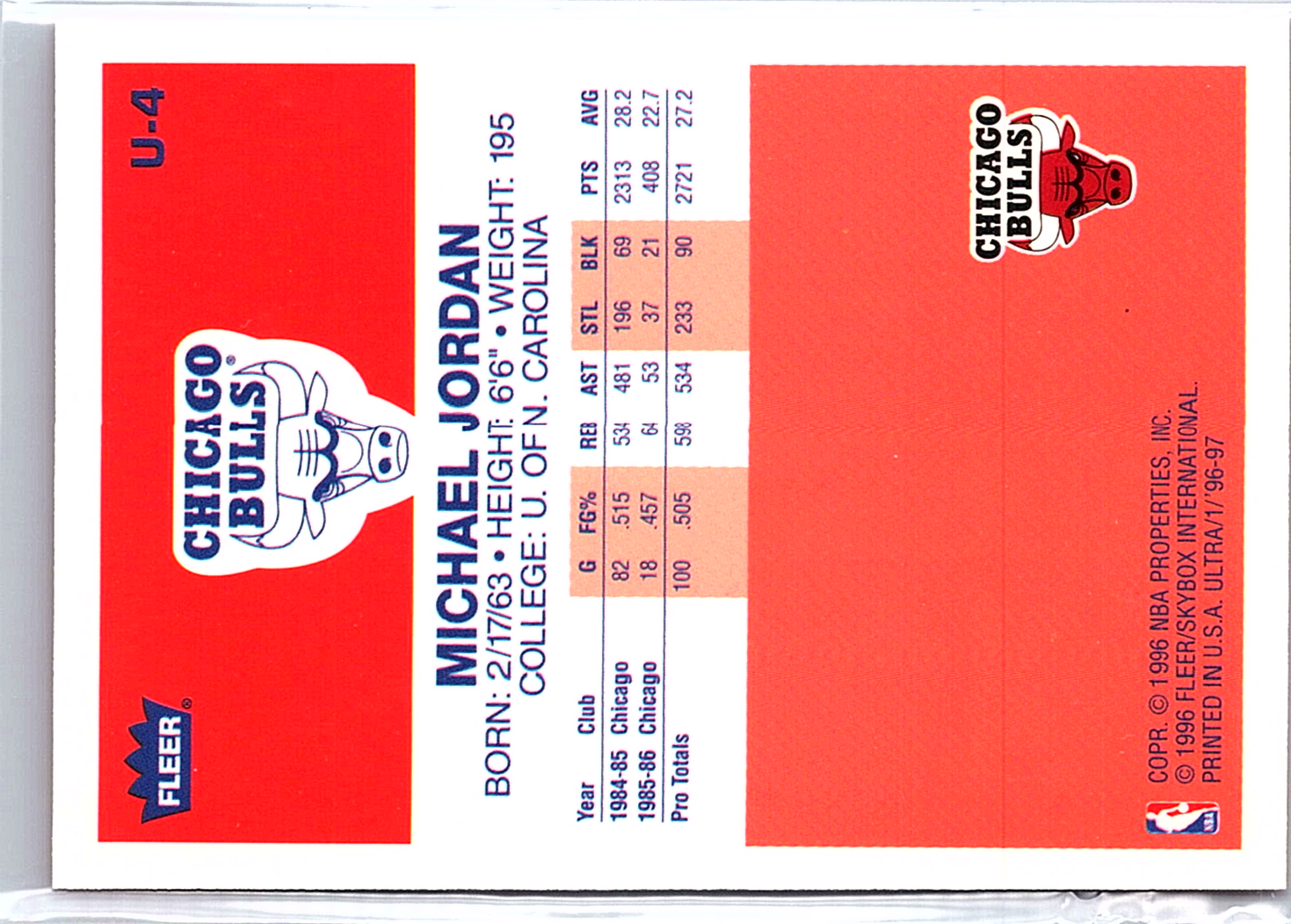 1996-97 Fleer Ultra Michael Jordan Decade of Excellence #U4