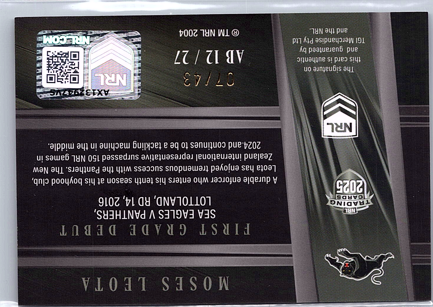 2025 NRL Traders Moses Leota Auto AB12 27